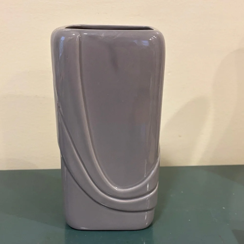 Vintage Inarco Grey Art Deco Ceramic Vase with Sleek Rectangular Design.
